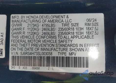 2025 Honda Cr-V Ex-L Awd z USA, uszkodzony, nr VIN 5J6RS4H73SL003058